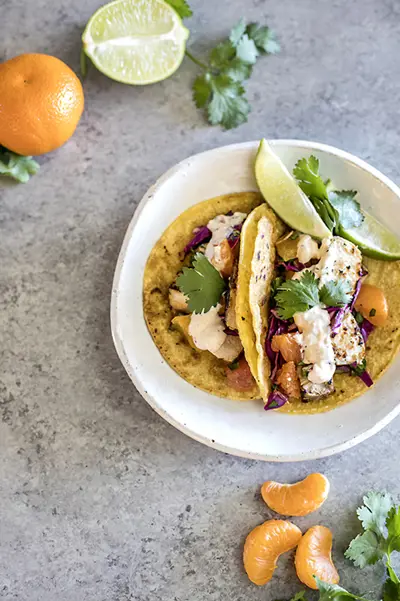 Mahi Mahi Fish Tacos With Citrus Slaw And Chipotle Crema