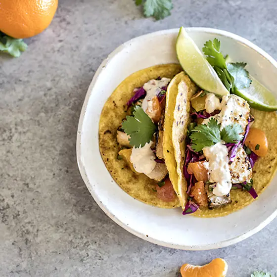 Mahi Mahi Fish Tacos With Citrus Slaw And Chipotle Crema